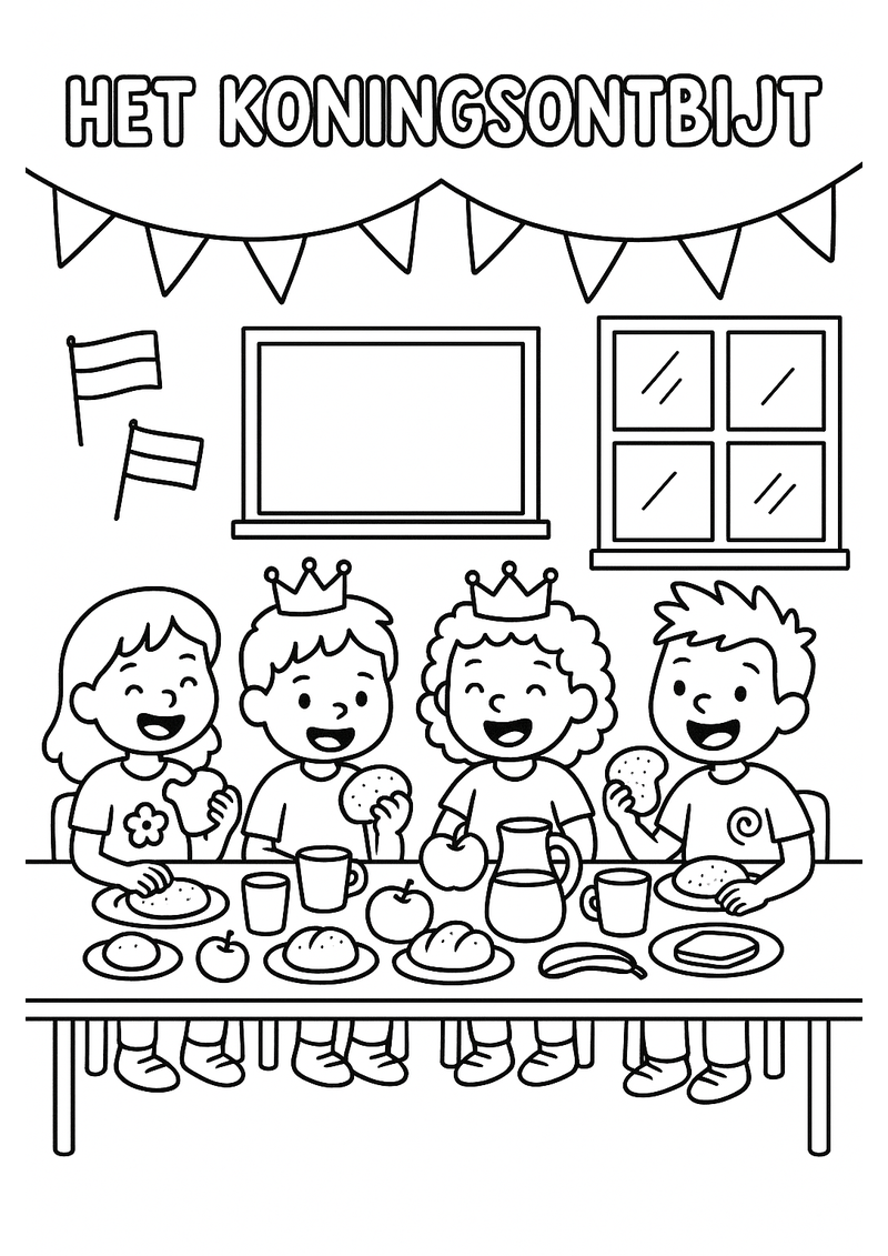 Het Koningsontbijt in de Klas Kleurplaat — gratis kleurplaat
