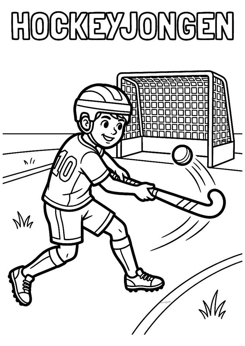 Hockeyjongen met rugnummer 10 kleurplaat