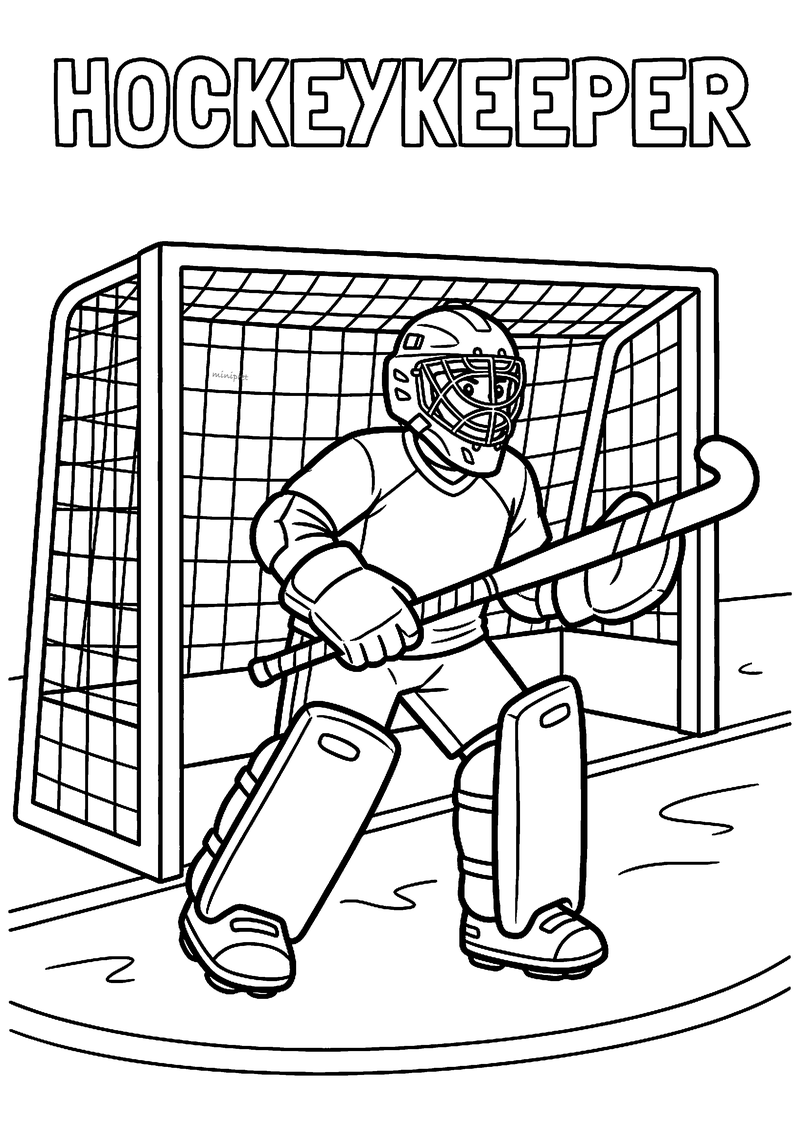 Hockeykeeper in het doel kleurplaat