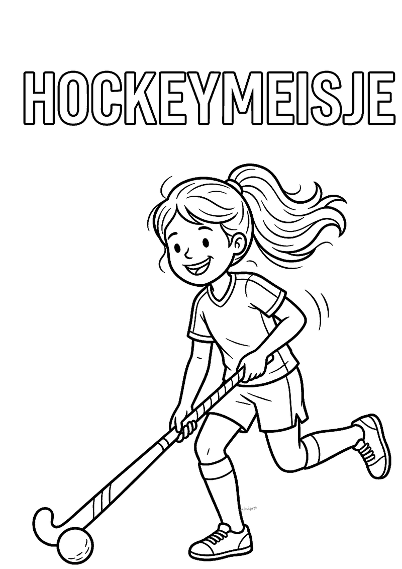 Hockeymeisje met paardenstaart kleurplaat