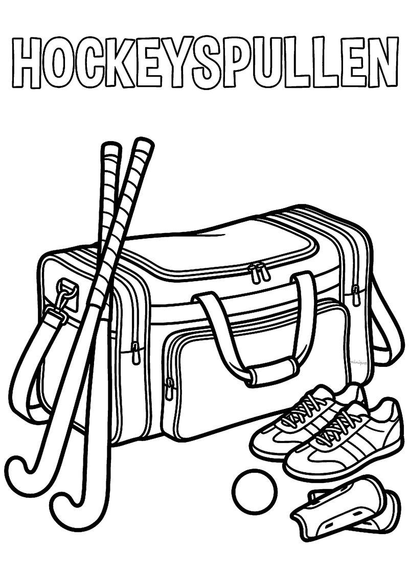 Hockeyspullen met tas en sticks kleurplaat