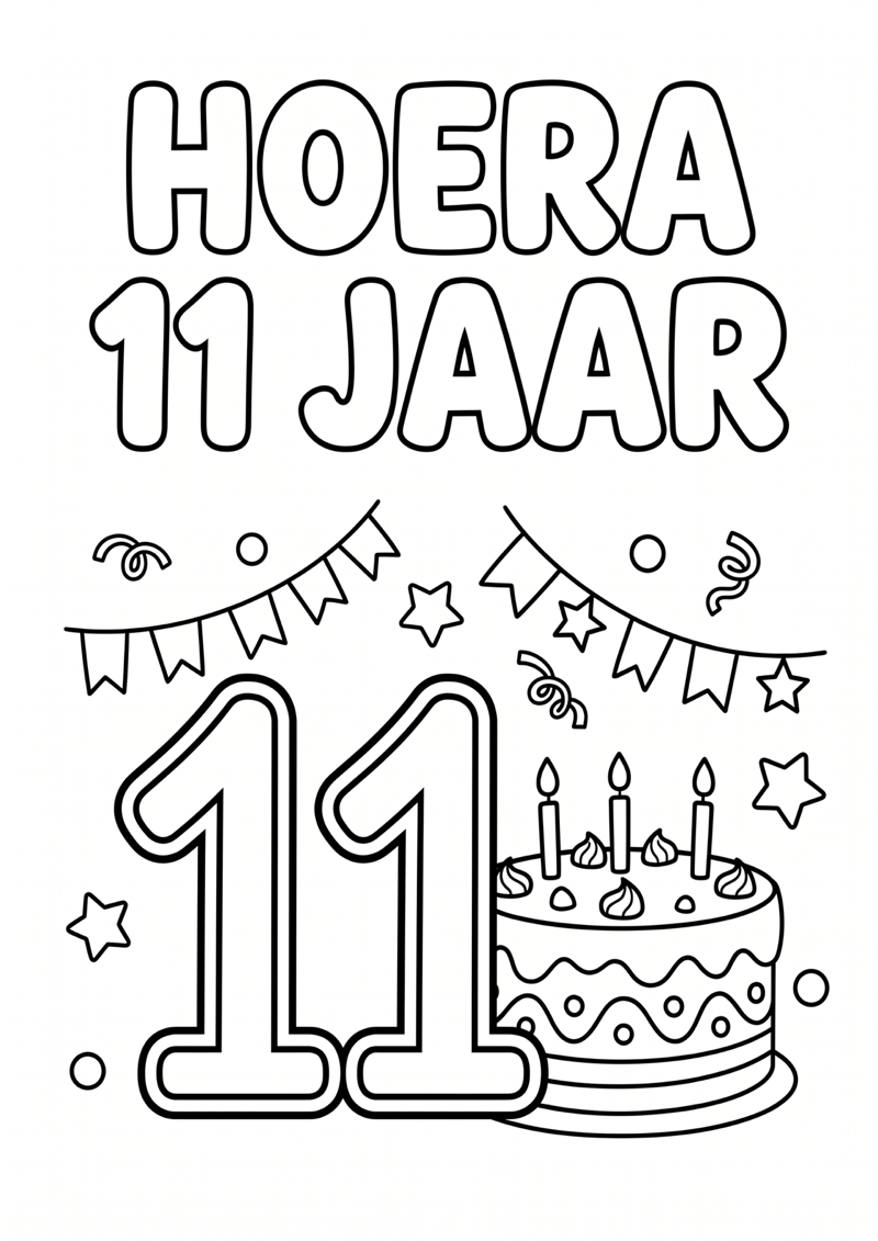 Hoera 11 Jaar Kleurplaat — gratis kleurplaat