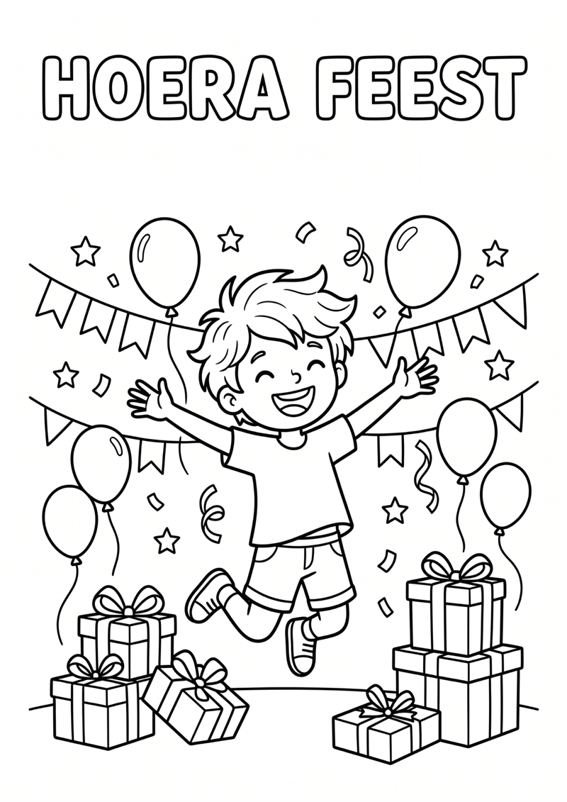 Hoera Feest Kleurplaat — gratis kleurplaat printen