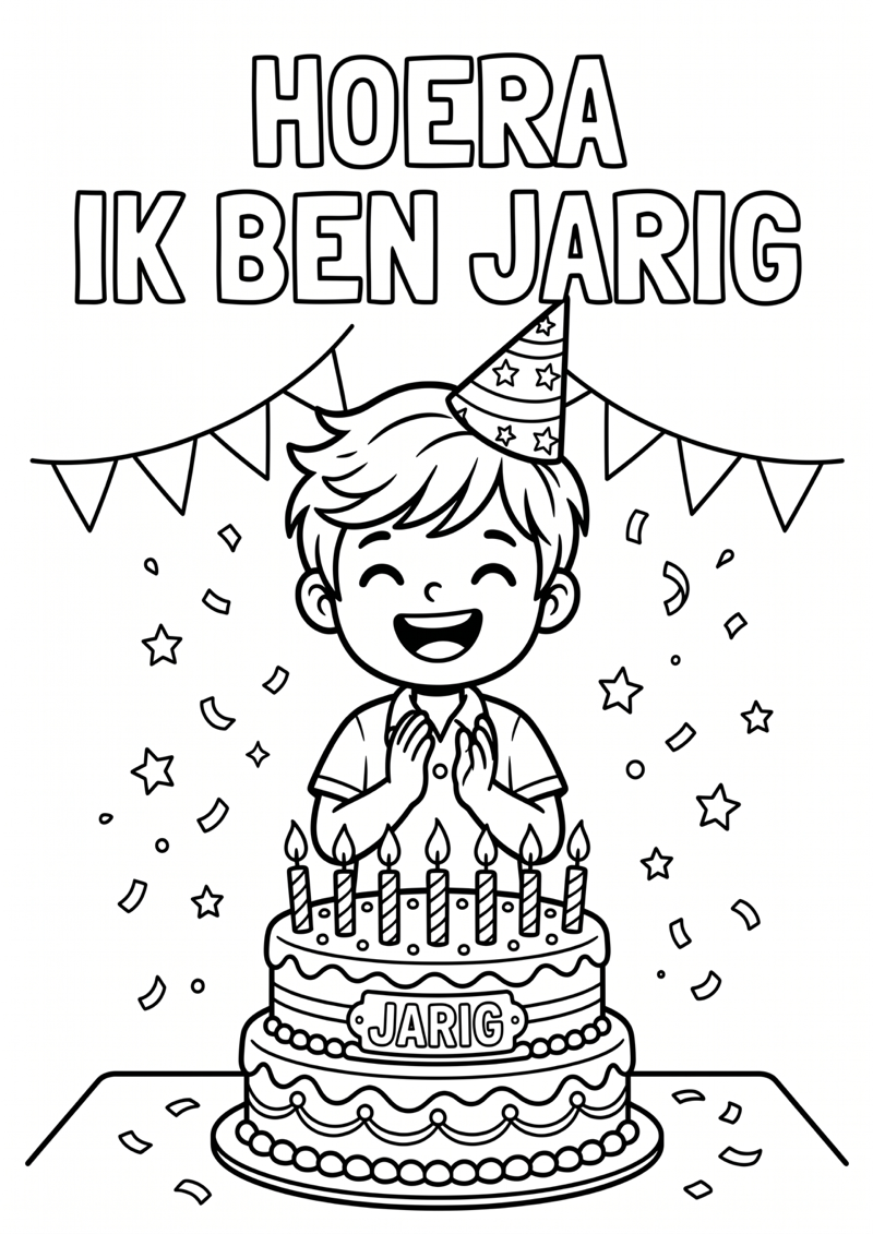 Hoera Ik Ben Jarig Kleurplaat — gratis kleurplaat