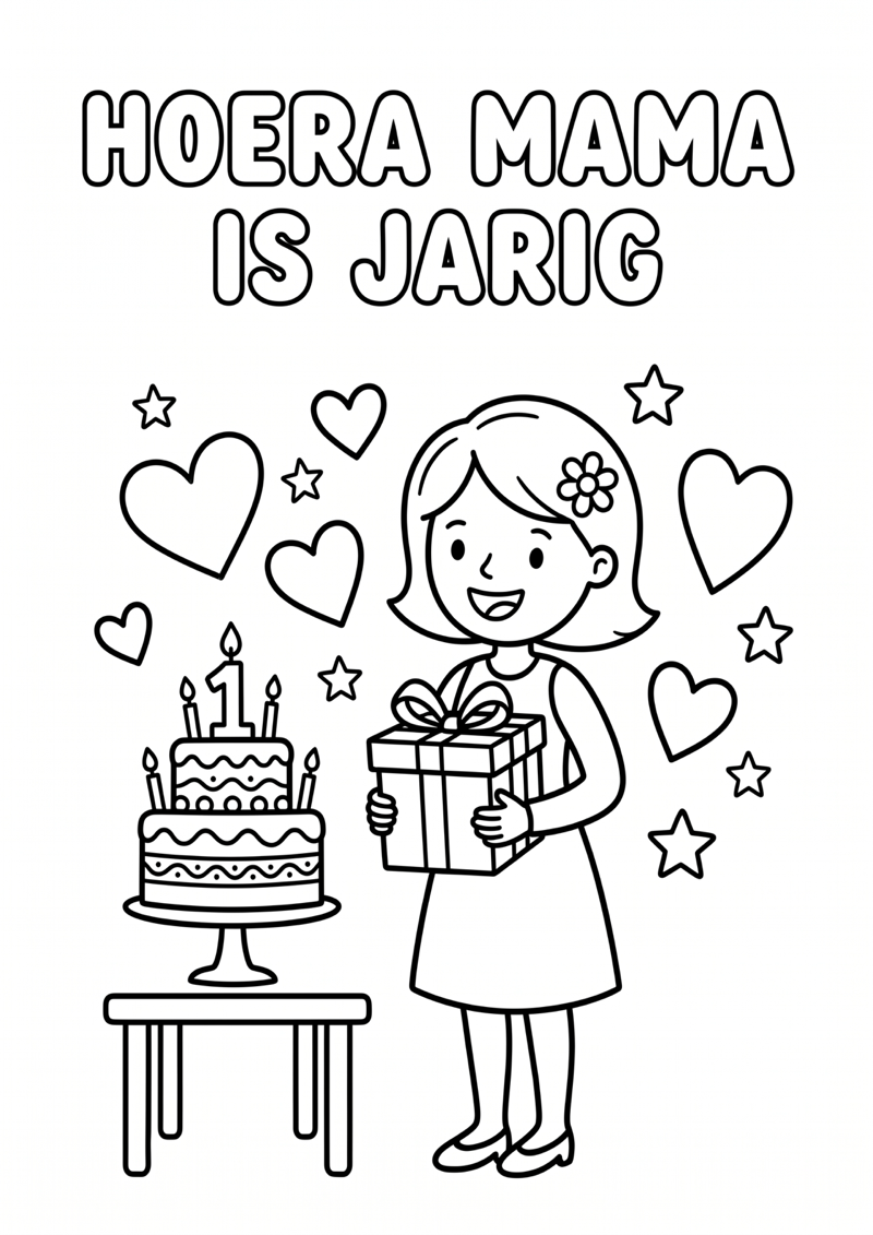 Hoera Mama Is Jarig Kleurplaat — gratis kleurplaat printen