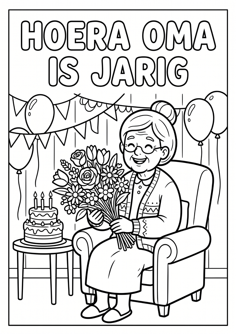 Hoera Oma Is Jarig Kleurplaat — gratis kleurplaat