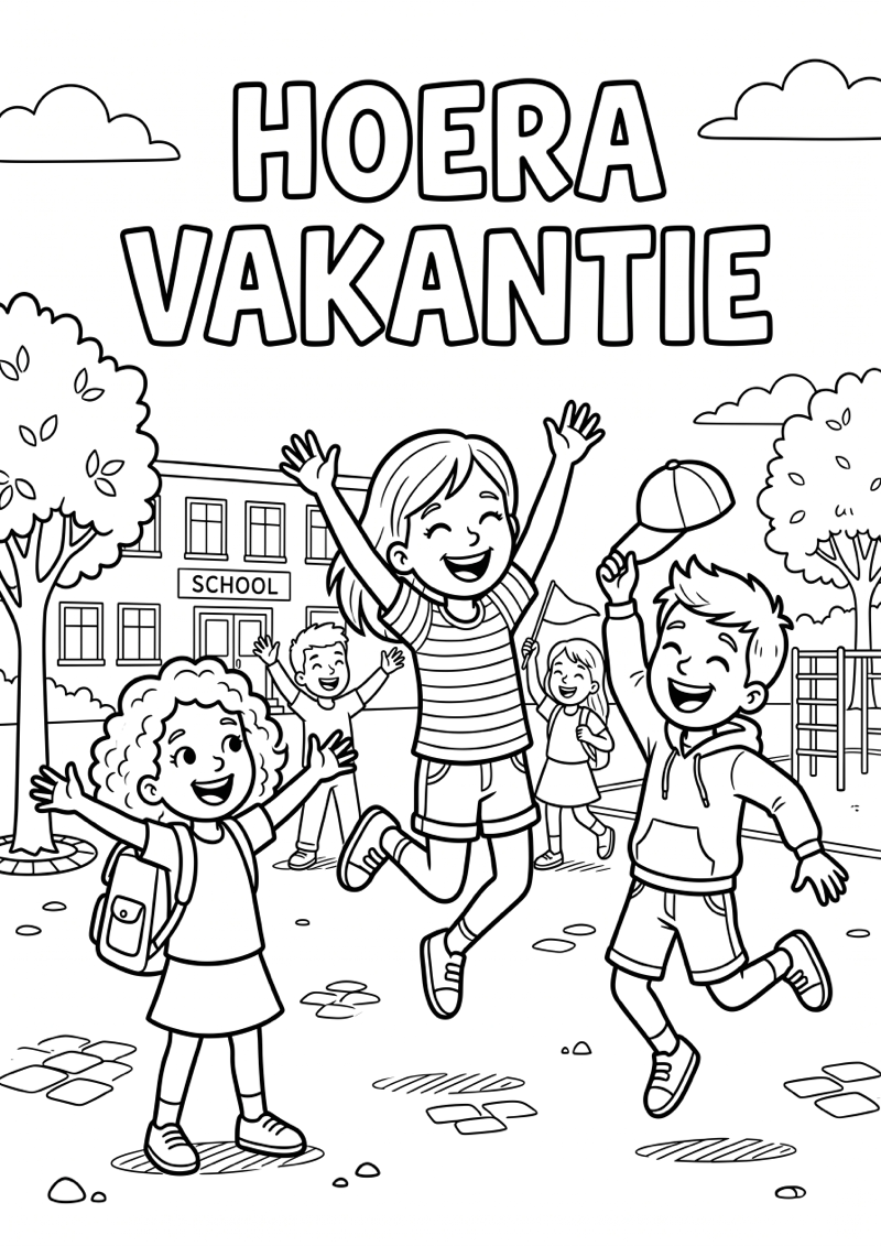 Hoera Vakantie Einde Schooljaar Kleurplaat — gratis kleurplaat