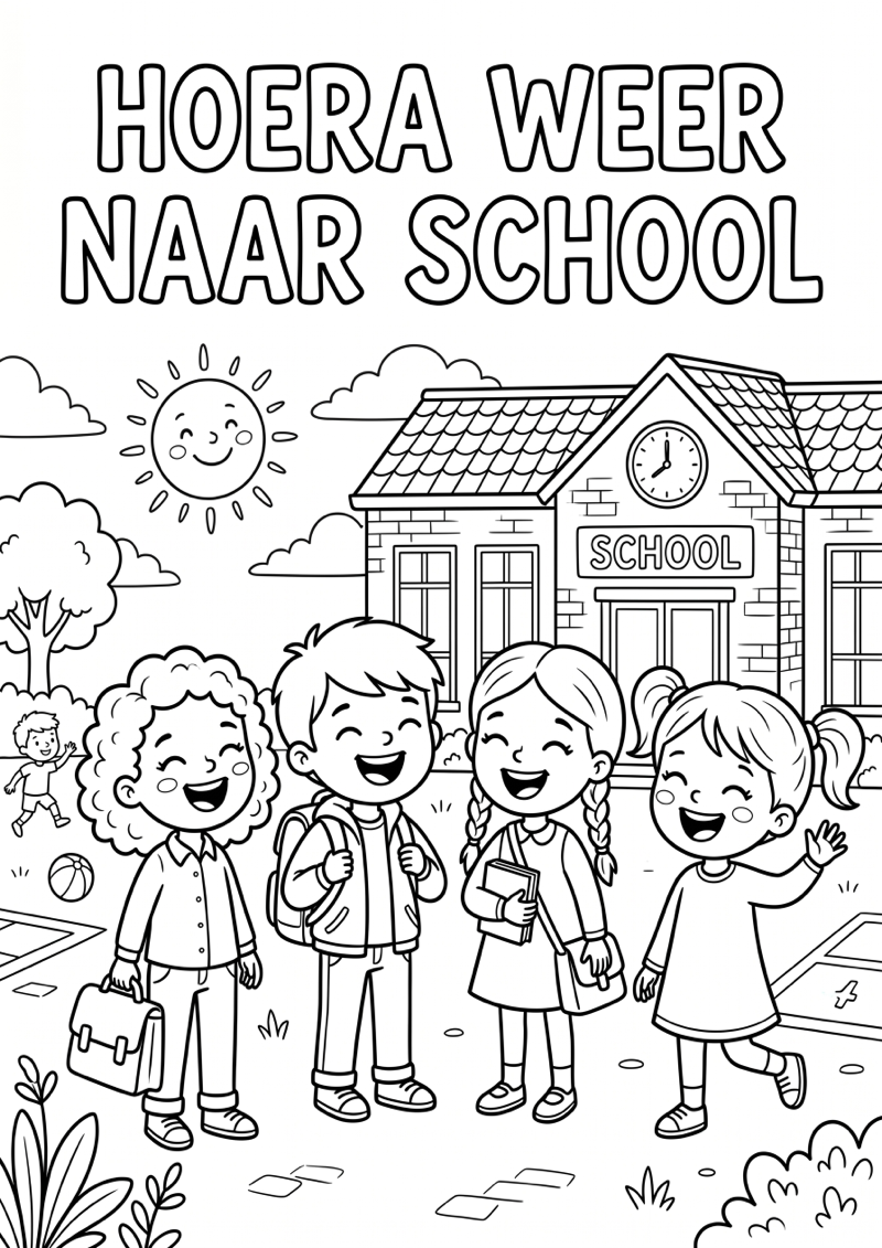 Hoera Weer naar School Kleurplaat — gratis kleurplaat printen