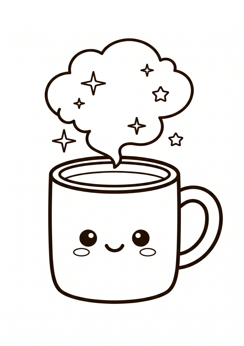 Hojicha Beker met Stoom Kleurplaat — gratis kleurplaat