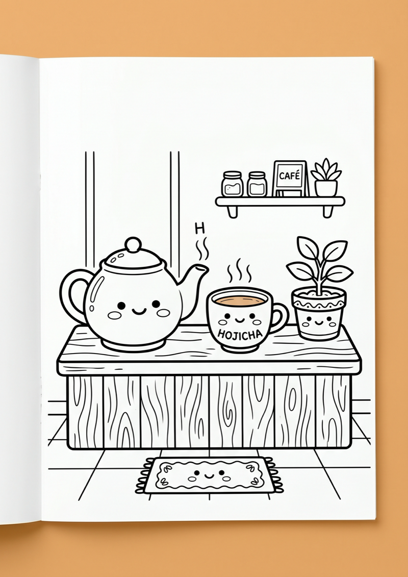 Hojicha Cafe Kleurplaat — gratis kleurplaat printen