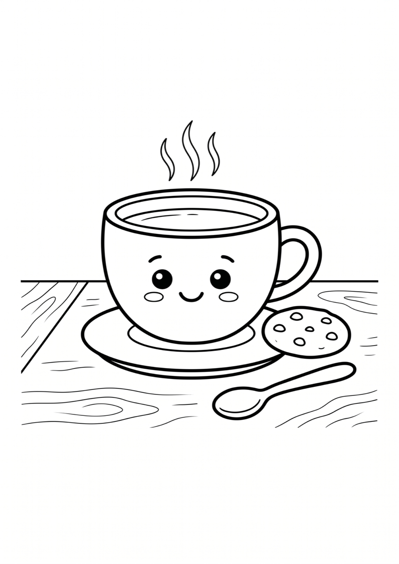 Hojicha op Tafel Kleurplaat — gratis kleurplaat