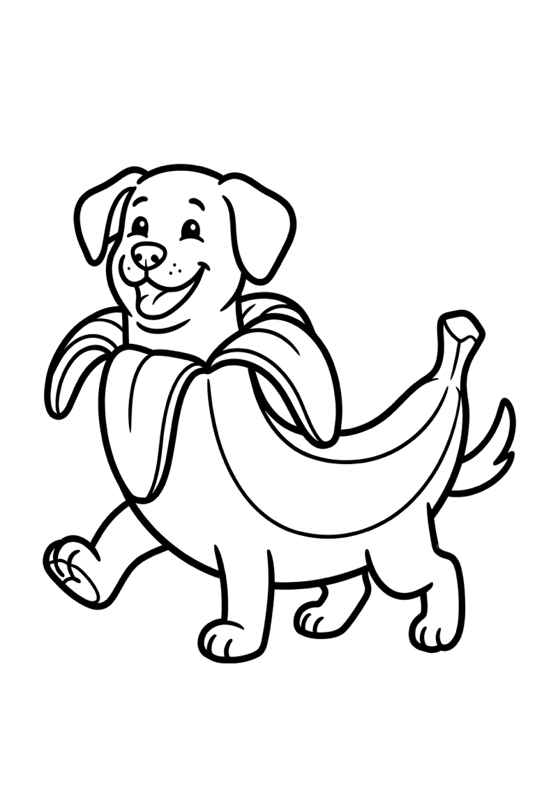 Hond Banaan Hybride Kleurplaat — gratis kleurplaat printen