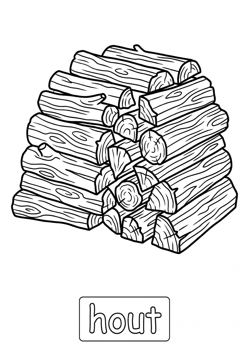 Hout Woordkaart Kleurplaat — gratis kleurplaat