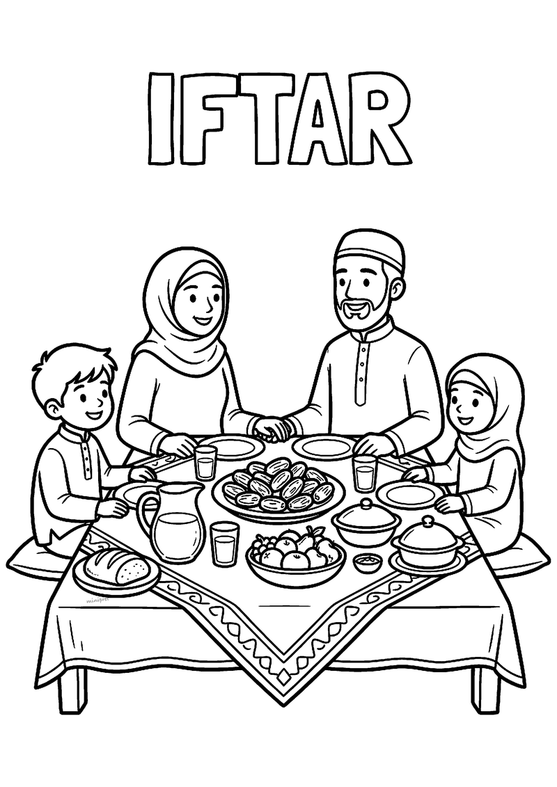 Iftar met het gezin kleurplaat