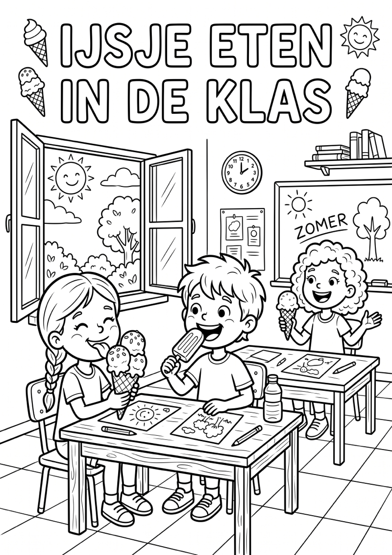 Ijsje Eten in de Klas Kleurplaat