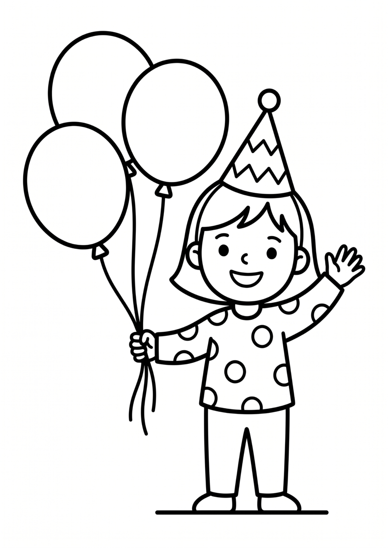 Jarig Kind met Ballonnen Kleurplaat — gratis kleurplaat