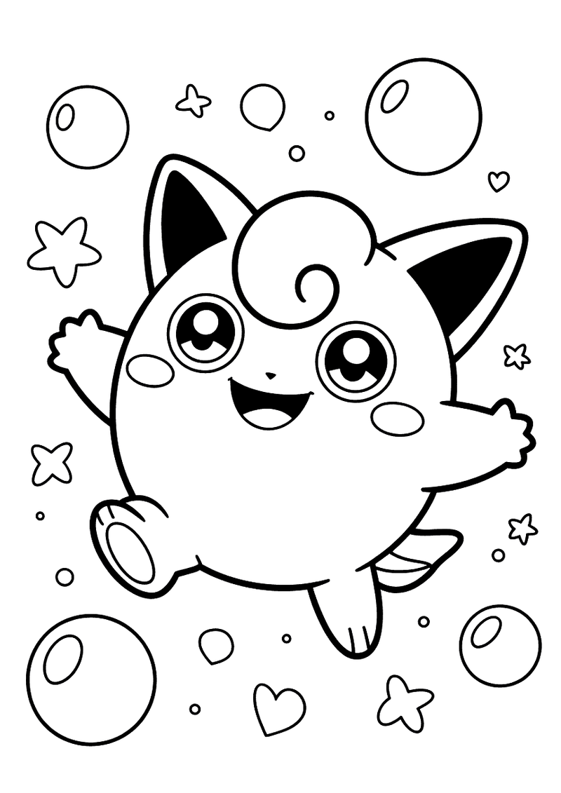 Jigglypuff springt tussen ballonnen kleurplaat — gratis kleurplaat printen