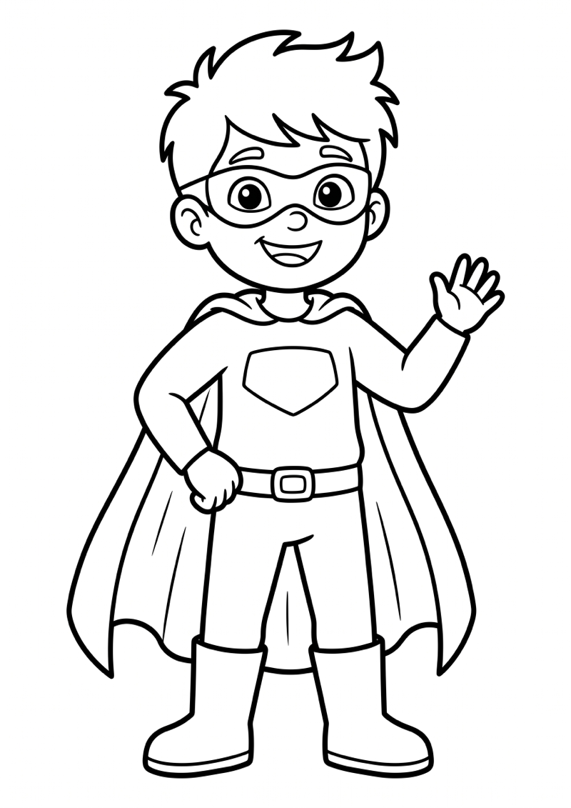 Jongen Doet Verkleed als Superheld Kleurplaat — gratis kleurplaat