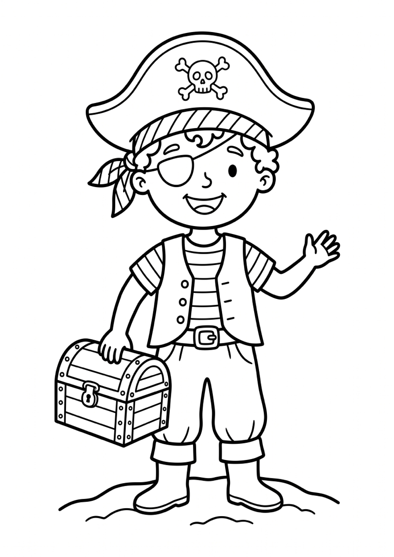 Jongen in Piratenkostuum Kleurplaat — gratis kleurplaat