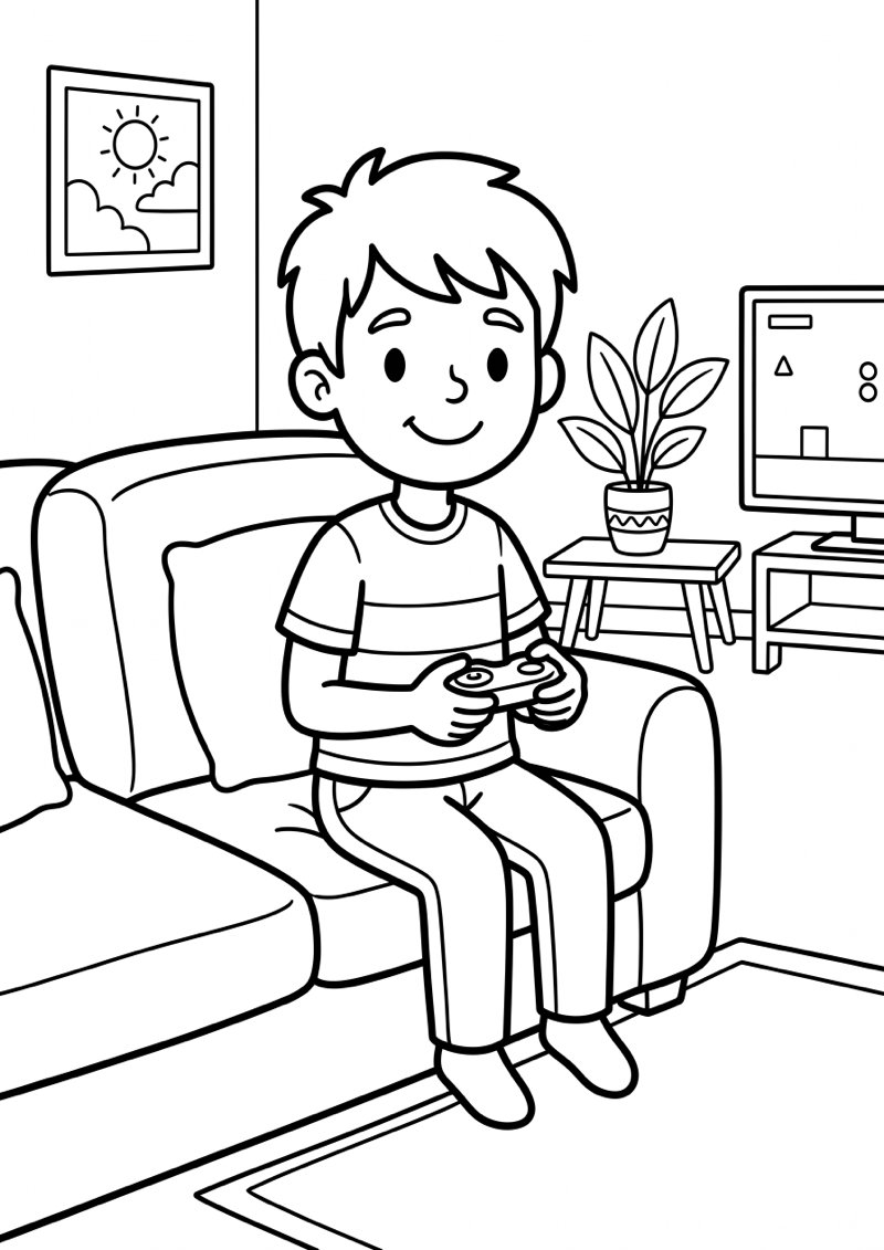 Jongen Speelt Videogame Kleurplaat — gratis kleurplaat