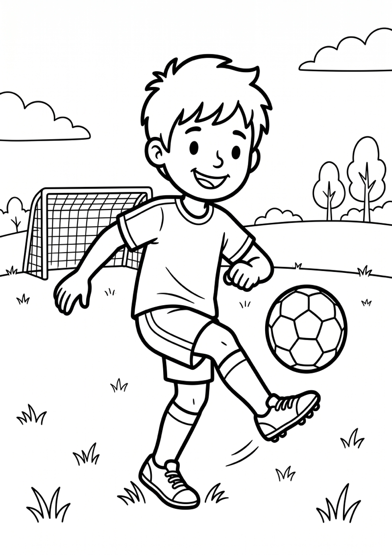 Jongen Speelt Voetbal Kleurplaat — gratis kleurplaat