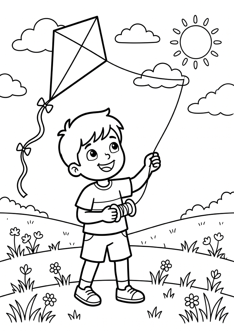 Jongen Vliegt Vlieger Kleurplaat — gratis kleurplaat