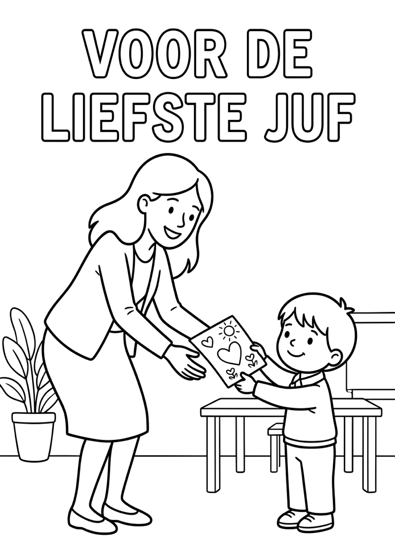 Juf Krijgt Tekening Kleurplaat — gratis kleurplaat
