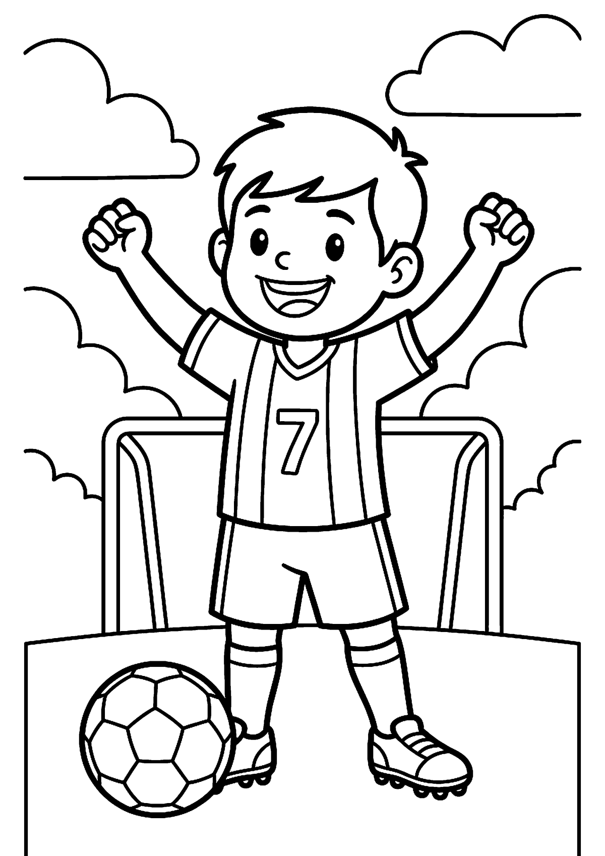 Juichende voetballer kleurplaat — gratis kleurplaat