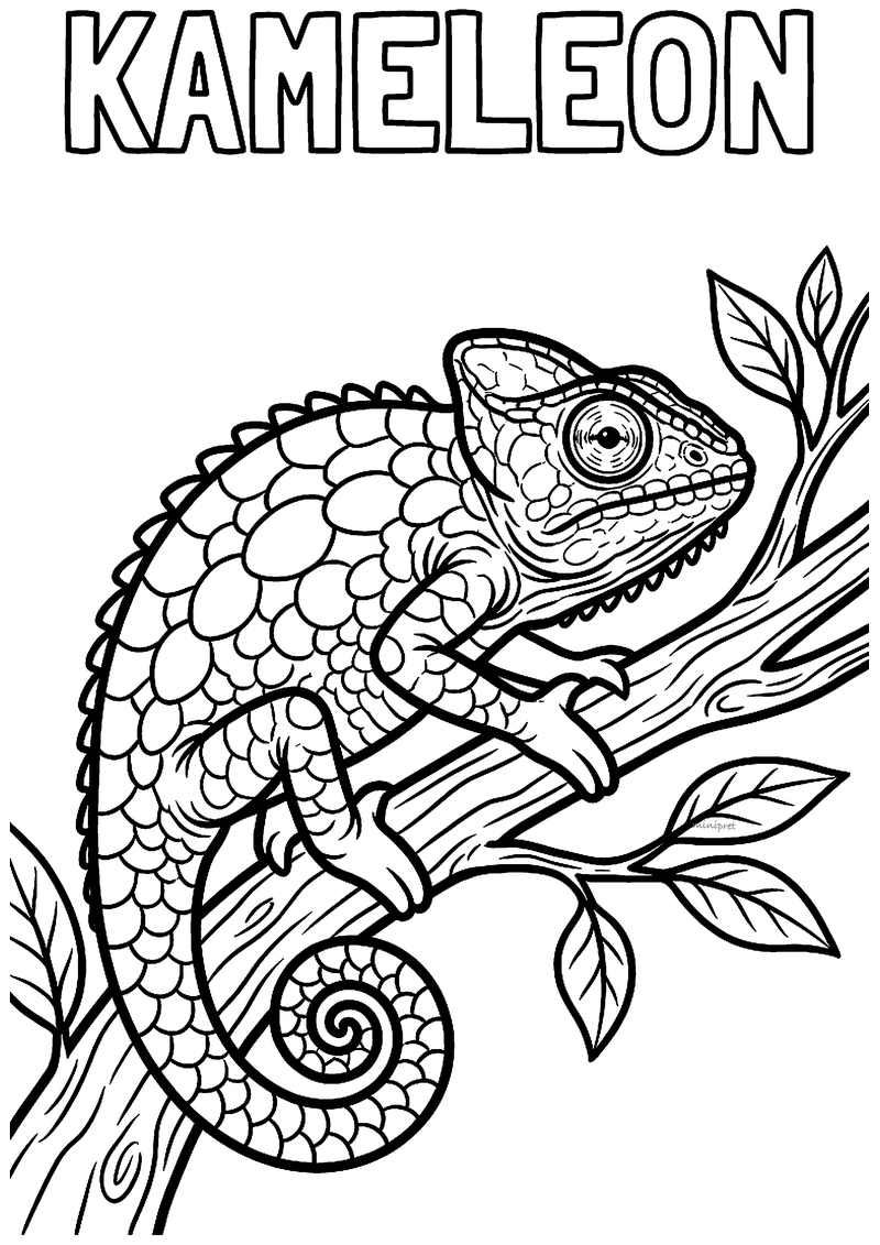 Kameleon op een tak kleurplaat