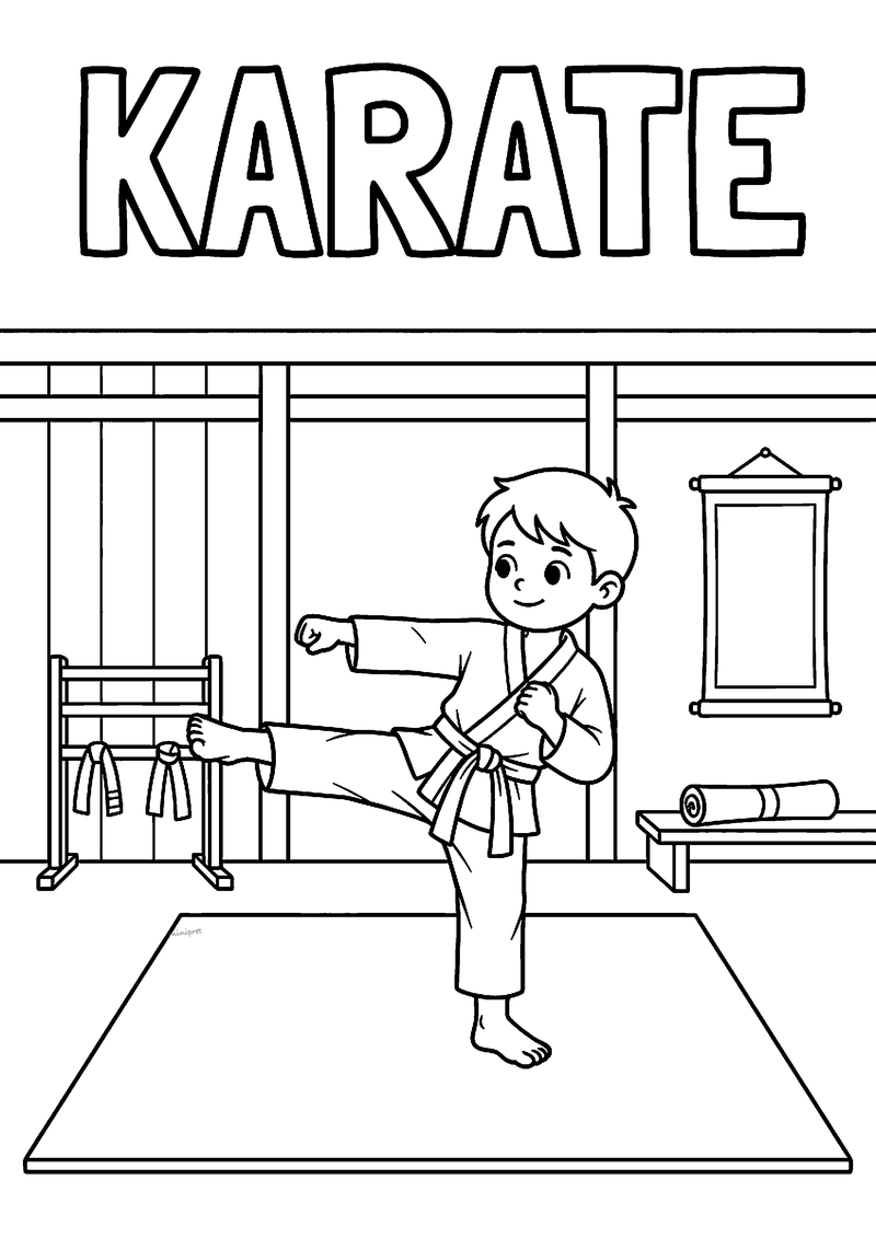 Karate trap in de dojo kleurplaat