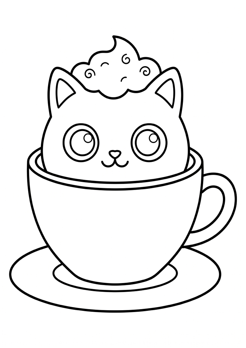 Kat Cappuccino Hybride Kleurplaat — gratis kleurplaat printen