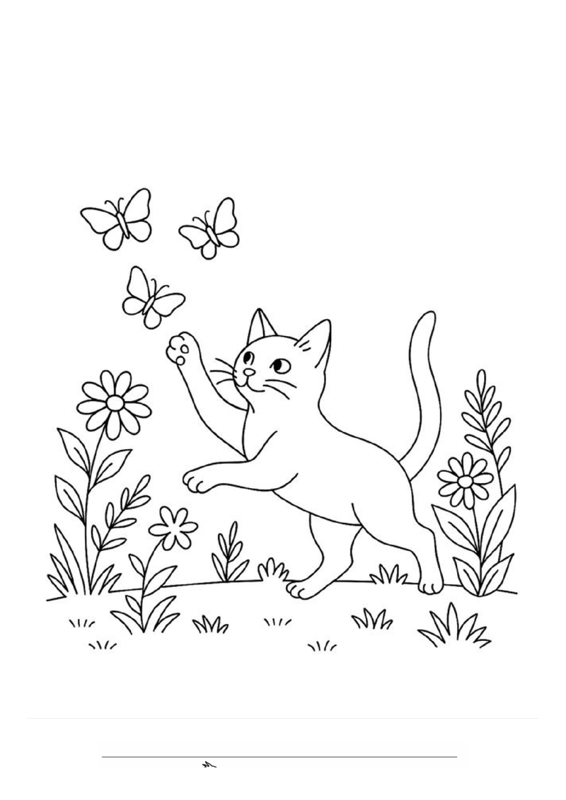 Kat die vlinders achtervolgt Kleurplaat — gratis kleurplaat