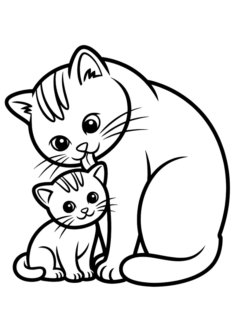 Kleurplaat van een heel klein baby kitten dat nieuwsgierig om zich heen kijkt met grote ronde oogjes