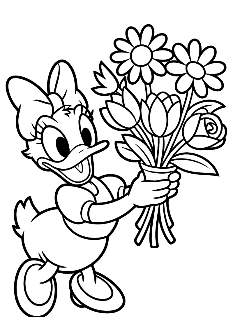Katrien Duck Maakt Bloemenboeket Kleurplaat — gratis kleurplaat printen