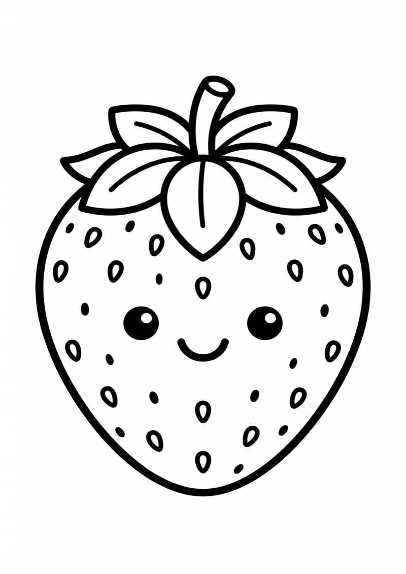 Kawaii Aardbei Kleurplaat — gratis kleurplaat printen