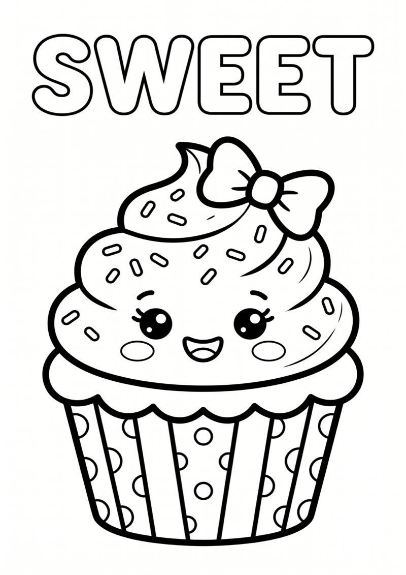 Kawaii Cupcake Kleurplaat — gratis kleurplaat