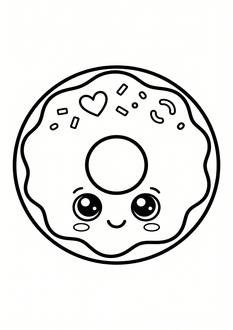 Kawaii Donut Kleurplaat — gratis kleurplaat