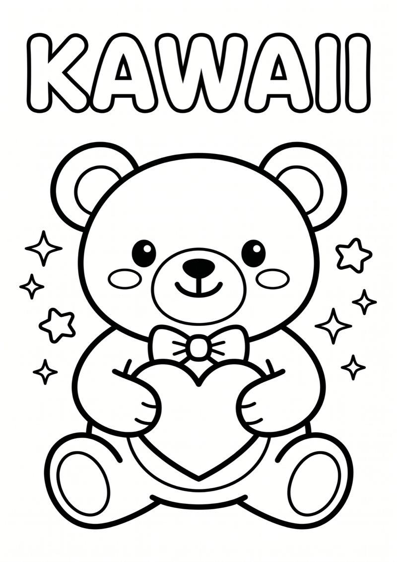 Kawaii Knuffelbeer Kleurplaat — gratis kleurplaat