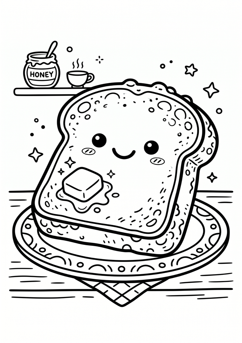 Kawaii Toastje Kleurplaat — gratis kleurplaat