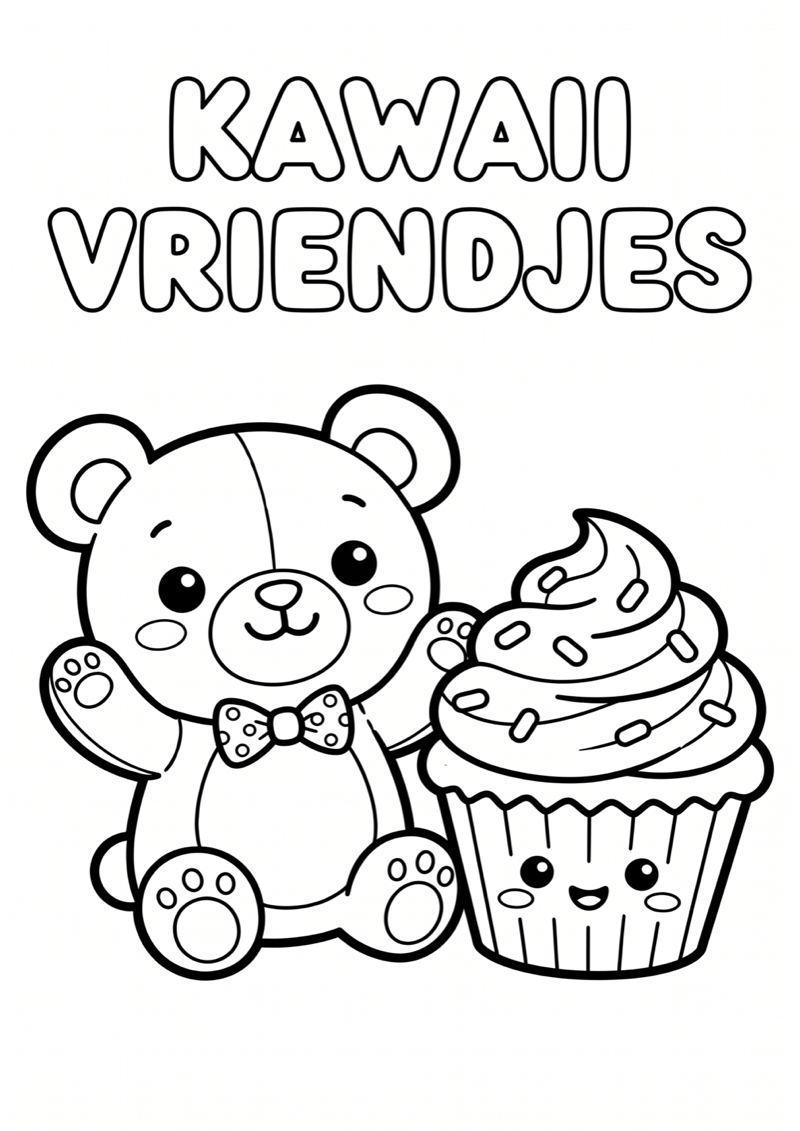 Kawaii Vriendjes Kleurplaat — gratis kleurplaat
