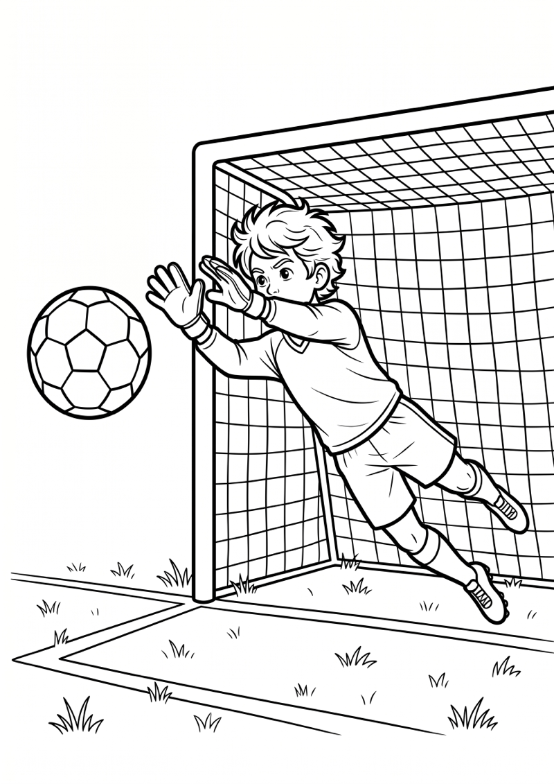 Keeper Duikt naar Bal Kleurplaat — gratis kleurplaat printen