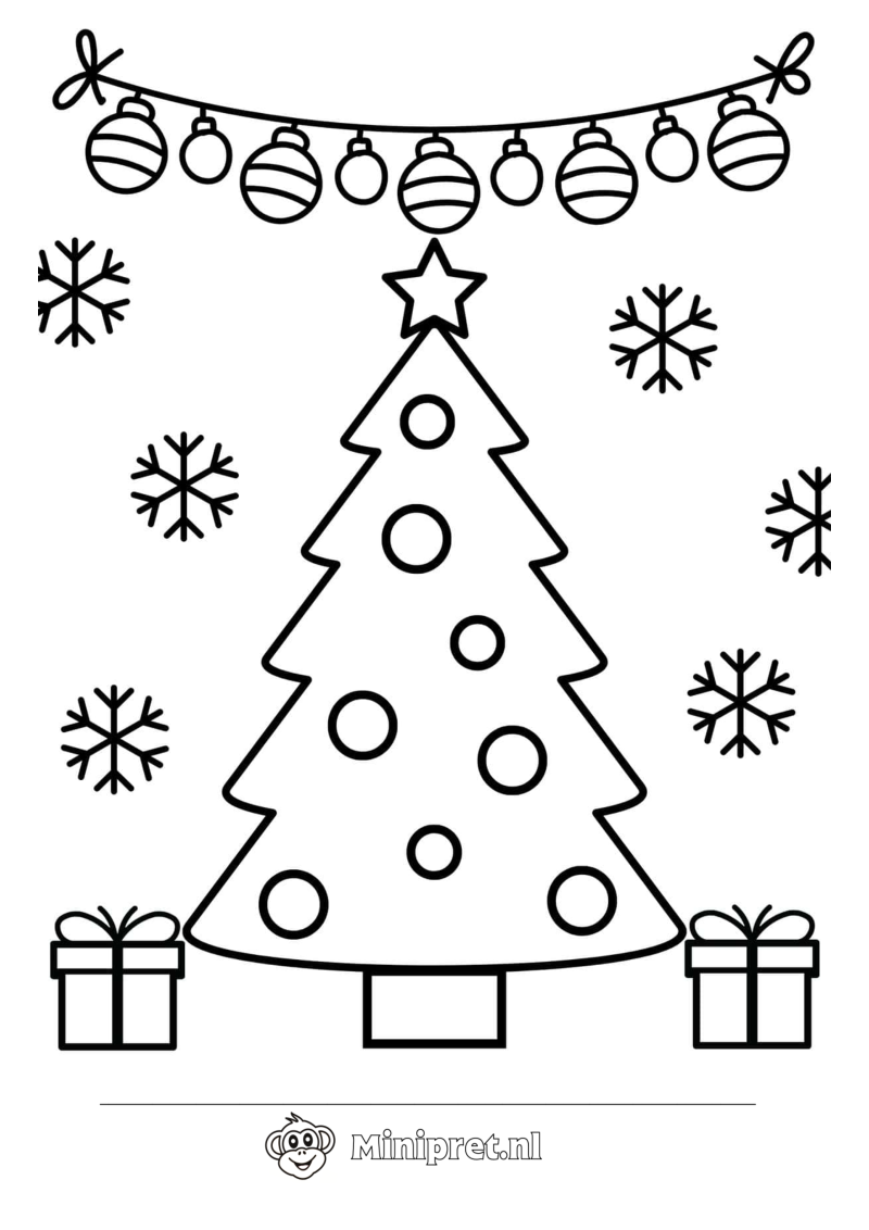 Kerstboom met Kerstballen kleurplaat — gratis kleurplaat
