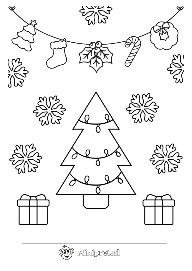 Kerstboom met Kerstsok kleurplaat — gratis kleurplaat