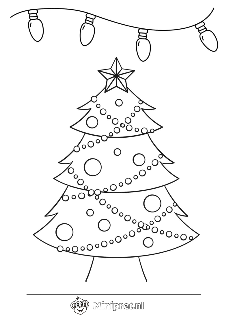 Kerstboom met Lampjes kleurplaat — gratis kleurplaat