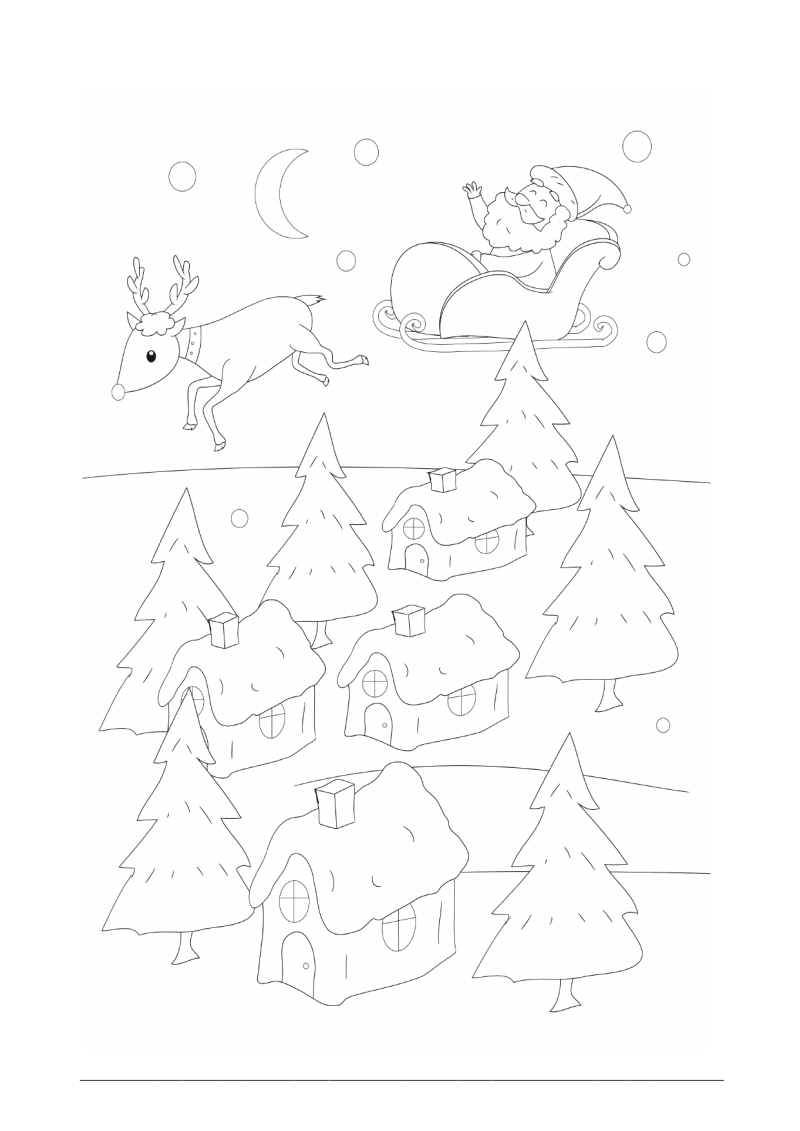 Kerstman in Arreslee Kleurplaat