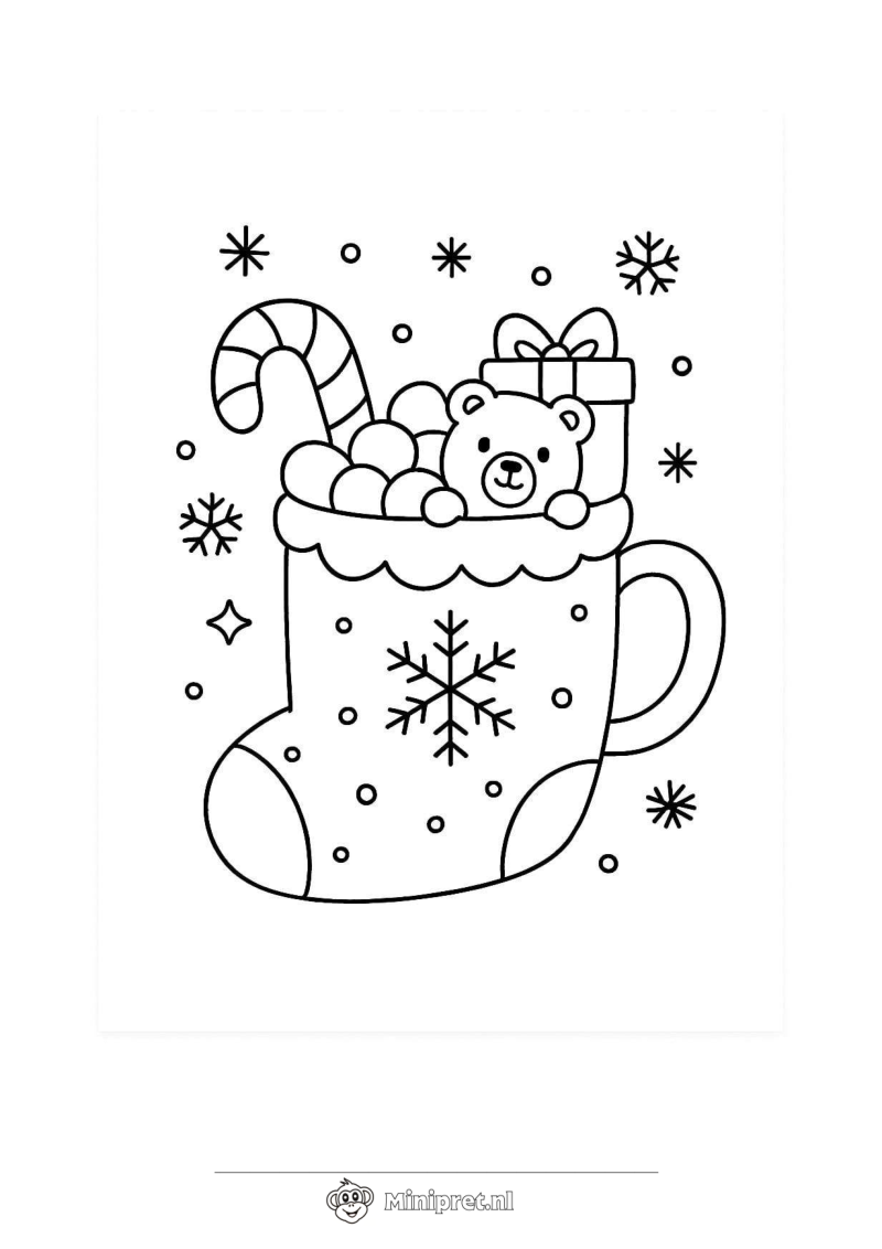 Kerstmok met Beer kleurplaat — gratis kleurplaat