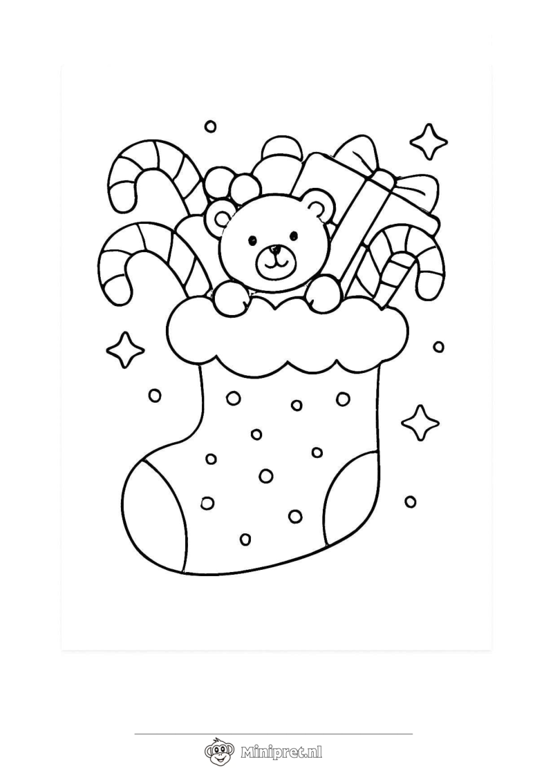 Kerstsok met Beer kleurplaat — gratis kleurplaat