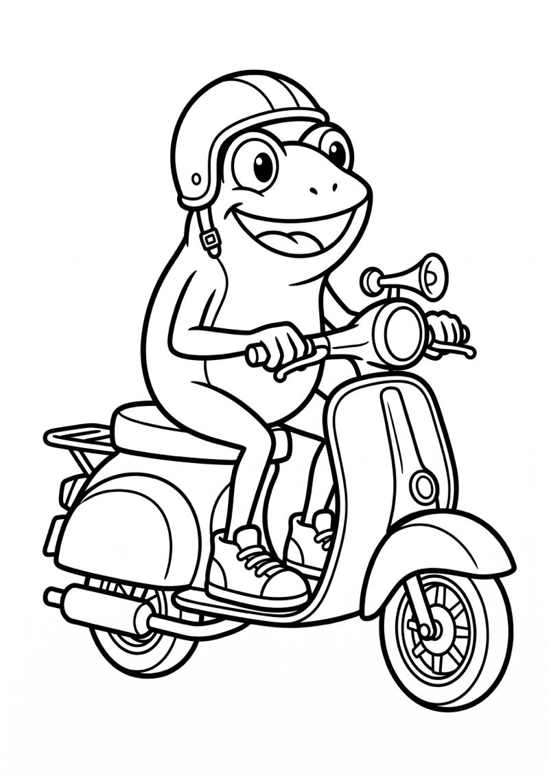 Kikker op Scooter Meme Kleurplaat — gratis kleurplaat printen