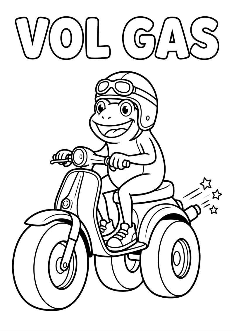 Kikker op Scooter Vol Gas Kleurplaat — gratis kleurplaat printen