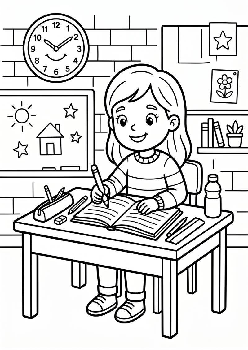 Kind aan Schoolbank Kleurplaat — gratis kleurplaat printen